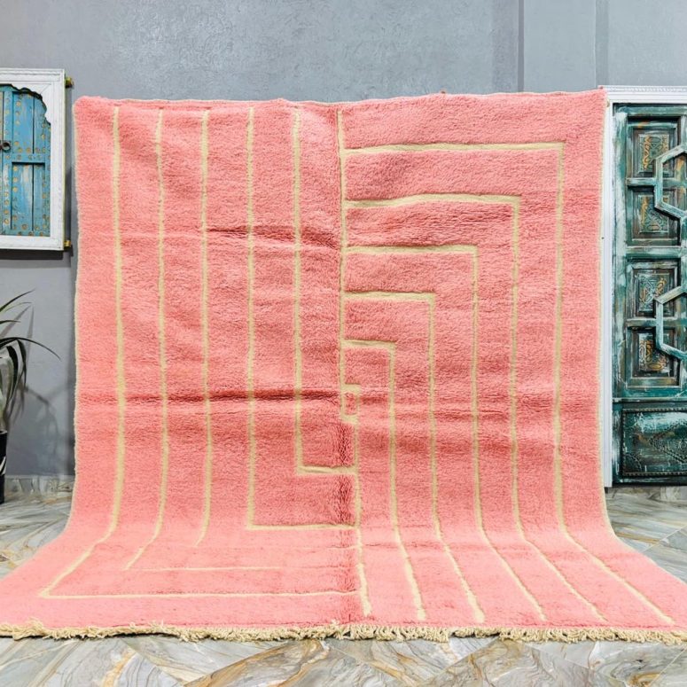 Handwoven Pink Rug, Beni Ourain Rug, Custom Light Pink Rug, Berber Carpet, Modern Morrocan Rug