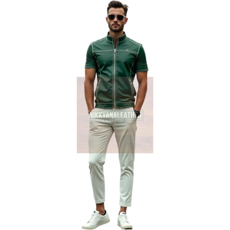 Handcrafted Men's Green Shirt and White Pants – Elegant Style and Modern Comfort