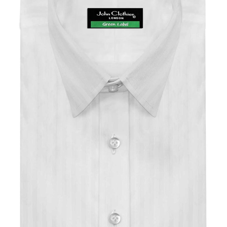 Men's White Stripes Wedding Dress Shirt Kent Classic Collar Everyday Office Wear Business Formal Shirt Chest Pocket Size 16.5 Shirt