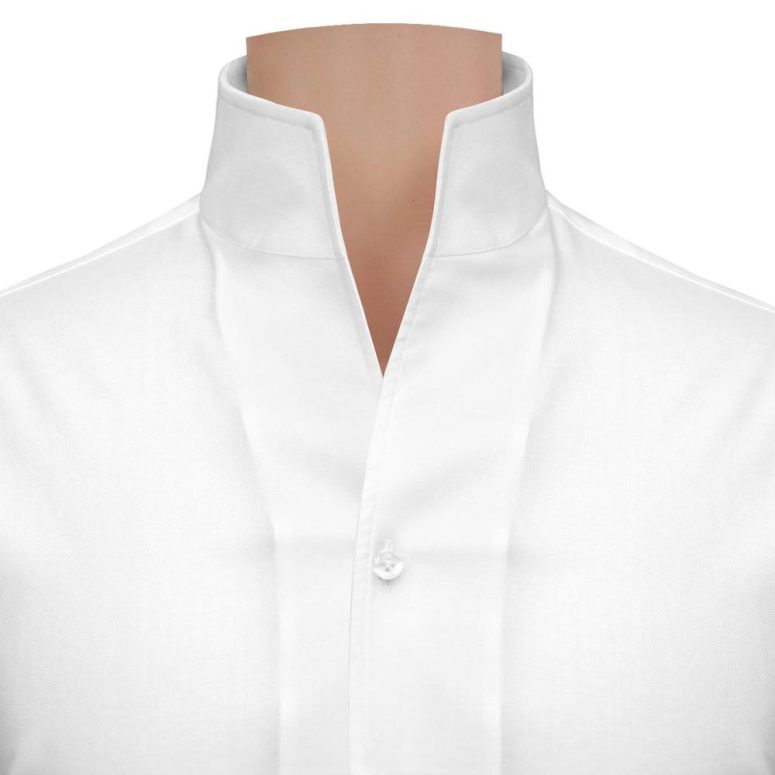 Men's White 100% Cotton Dress Shirt High Open One-Piece Collar Buttonless Preppy Style Grooms Wedding Outfit Shirt Size 15.5 French Cuff