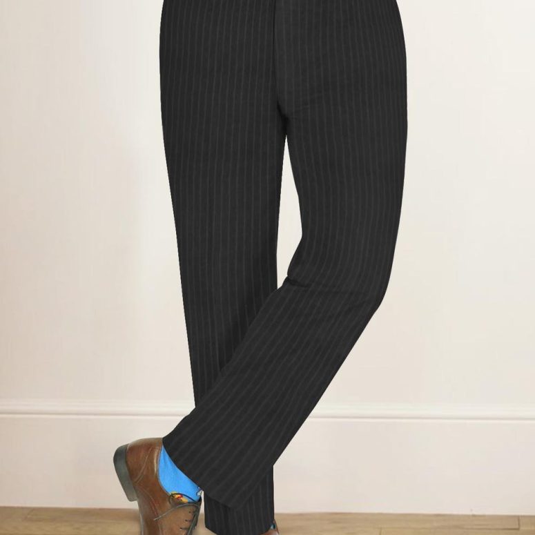 Men's Formal Non-Iron Trouser Black Pinstripes Lightweight Business Suit Stretch Work Wear Smart Casual Office Party Dress Pants
