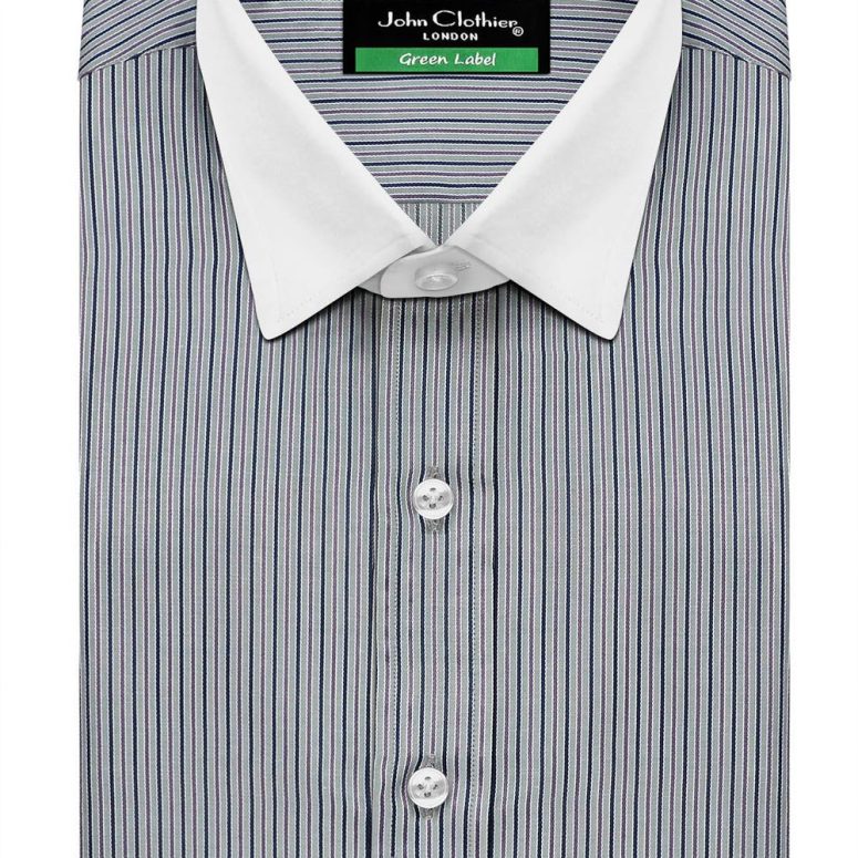 Men's Dark Grey Stripes Kent Classic White Collar Shirt Tailored Fit Office Formal Dress Shirt Size 16 Shirt Sale